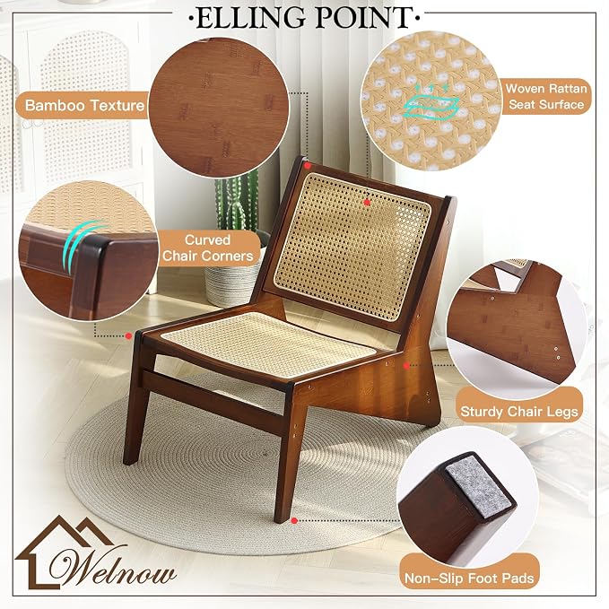 Welnow Mid Century Rattan Accent Chair, Bamboo Wood Lounge Chair - Image 3