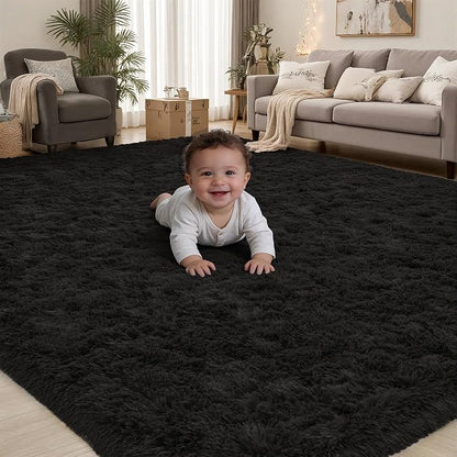 PLHXFR 4x6 Area Rugs Living Room: Fluffy Bedroom Rug Shag Carpet Black | by PLHXFRSoftAreaRugs