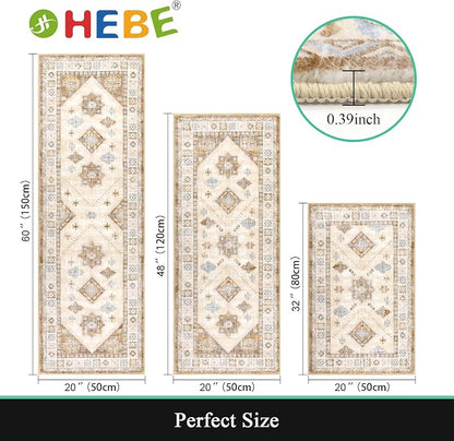HEBE Boho Kitchen Rugs Set of 3, Non Slip Washable Kitchen Mats - Image 2