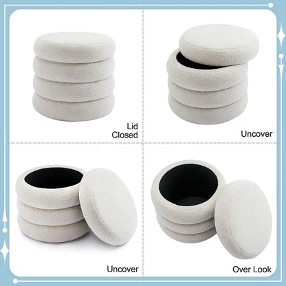 Flouki 19.5" Storage Ottoman Round, Vanity Stool - Image 9