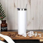20 oz Skinny Tumblers with Lid and Straw,Stainless Steel Vacuum Insulated Tumbler Cup Double Wall Travel Coffee Mug, Thermal Water Tumbler for Hot and Cold Drinks(White,8)