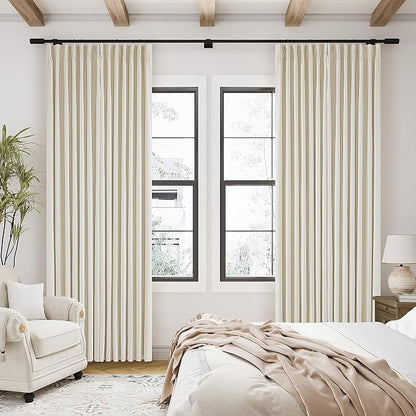 Cream Beige 100% Black Out Pinch Pleat Curtains 80 Inch Length 2 Panels | 2 - Image 7