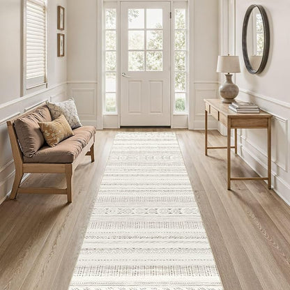 cotiled Hallway 2.6x8 Runner Rugs Washable Boho Rug Brown/Cream | Stain - Image 6