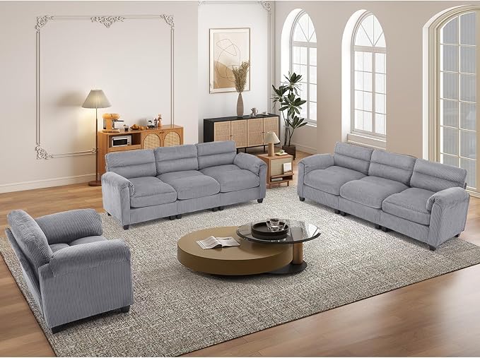 HAOMARKETS Corduroy Sofa Set, Upholstered Armchair and 3-Seater Sofa Sofa Set by HAOMARKETS