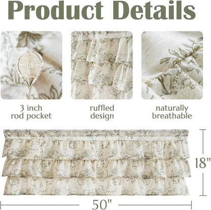 jinchan Ruffled Floral Valance Linen Shabby Chic Small Window Curtain 18 Inch - Image 8