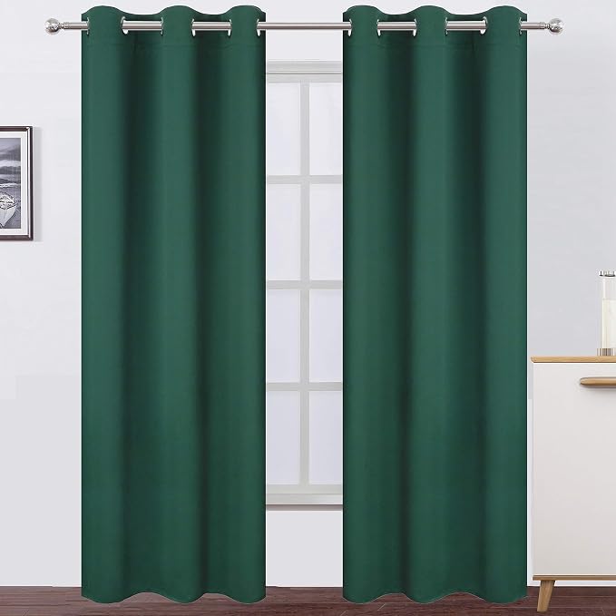 Green Blackout Curtains 34 x 84 Inch Length/Set of 2 Curtain Panels/Thermal by Lemomo