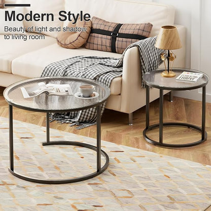 aboxoo Gold Nesting Coffee Table Set of 2, Small Glass Round Nesting Tables - Image 4