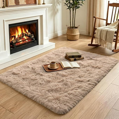 3x5 Beige Fluffy Soft Area Rug Non-Slip - Image 4