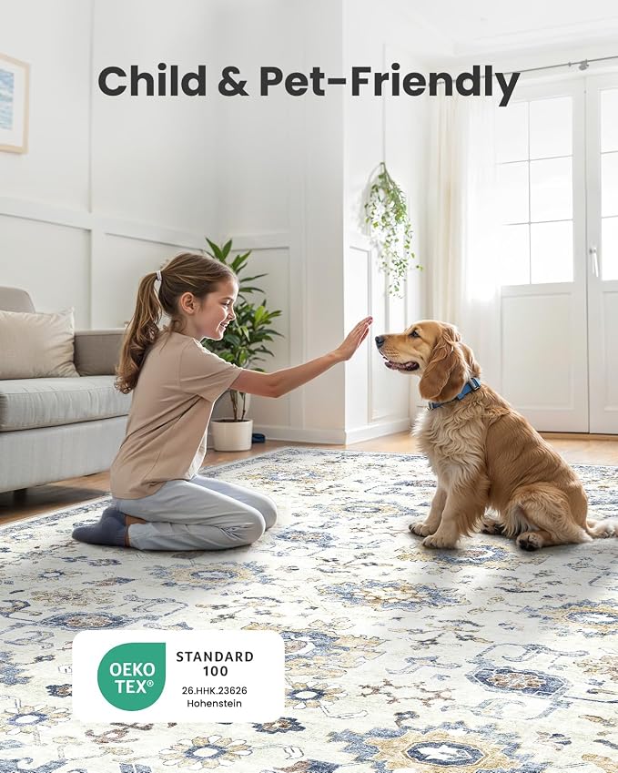 AMADA HOMEFURNISHING 10x14 Washable Area Rug, Low-Profile Large Area Rug - Image 4