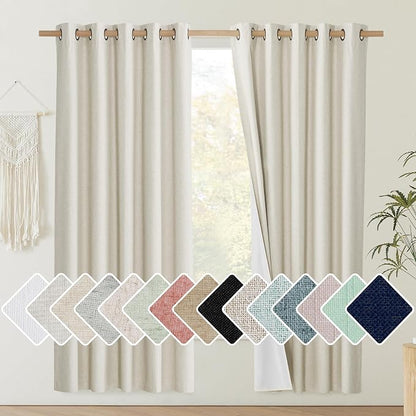 NICETOWN Natural Bedroom Full Blackout Linen Curtain Panels Set of 2, Thick by NICETOWN