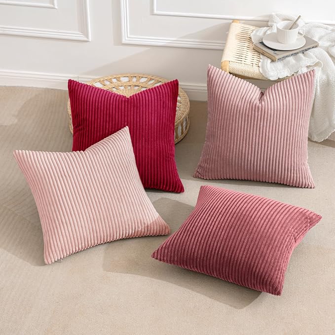 MIULEE Soft Corduroy Decorative Throw Pillow Covers Pink Series 18x18 | Set of 4 - Image 2