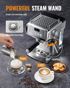 SHARDOR Espresso Machine 20 Bar with Milk Frother Steam Wand, Professional Latte & Cappuccino Maker for Home, 60 Oz Water Tank, Temperature Display, Stainless Steel, 1350W
