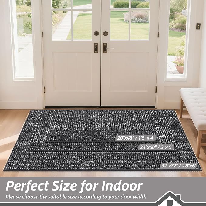 BEQHAUSE Dirt Trapper Door Mat 32"x72", Non-Slip Washable Doormat, Charcoal | - Image 2