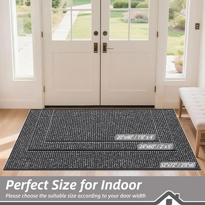 BEQHAUSE Dirt Trapper Door Mat 24"x60", Non-Slip Washable Doormat, Charcoal | - Image 2