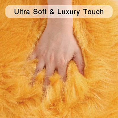duduta Yellow Faux Sheepskin Rug 2x3 ft, Small Faux Fur Chair Covers | Shag - Image 2