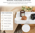 Decorative Acacia Wood Ottoman Tray - Coffee Table Tray - Breakfast, Party, Drinks, Snack, Liquor Serving Platter - Farmhouse to Modern - Brass Handles (Moonlight White)