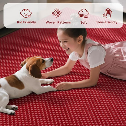 3x5 ft Area Rug Entryway Runner Kitchen Rugs Non Slip Washable Red | Boho Woven - Image 4