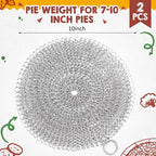 Patelai 2 Pcs Stainless Steel Pie Weights for Baking Universal Fit Pie Weight for 7-10 Inch Pies Round Metal Pies Weights Chain Dishwasher Safe Durable Blind Baking Dough Cooking Pastry (10 Inch)