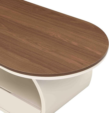 Modern Oval Coffee Table, 47.24" Brown Wood Top Coffee Table - Image 6