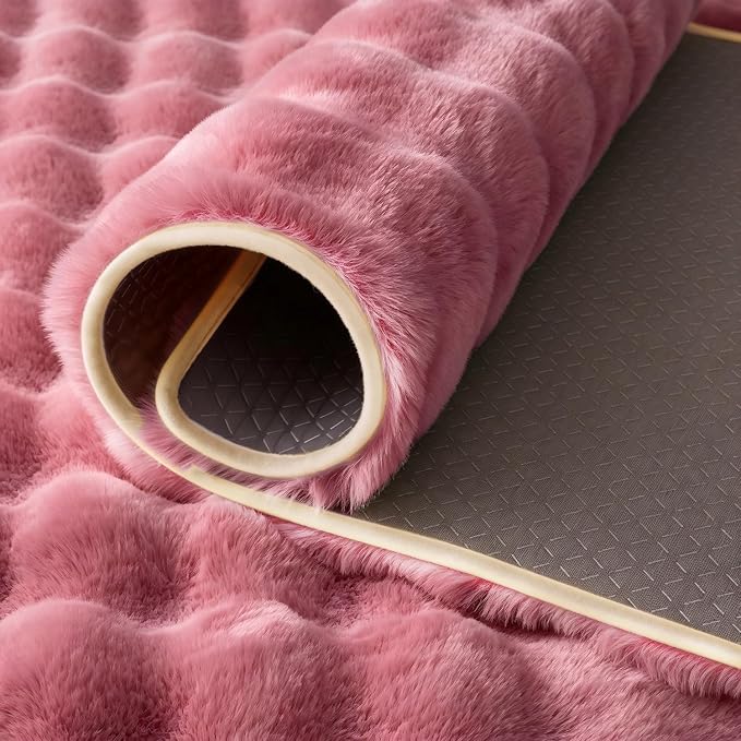 Dusty Rose Rabbit Plush Rug 5'x7', Fluffy Shaggy Area Rug - Image 7