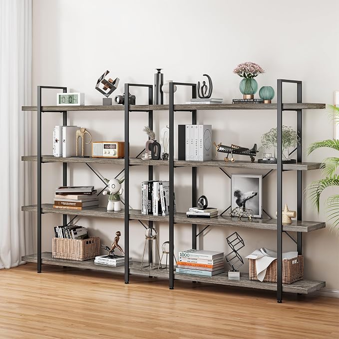 OtterOasis Bookshelf Set of 2, Heavy Duty 4-Tier Industrial Bookcase, 120lbs by OtterOasis