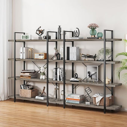 OtterOasis Bookshelf Set of 2, Heavy Duty 4-Tier Industrial Bookcase, 120lbs by OtterOasis