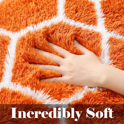 Area Rugs for Bedroom Living Room, 4x6 Fluffy Orange and White Modern Rug | - Image 2