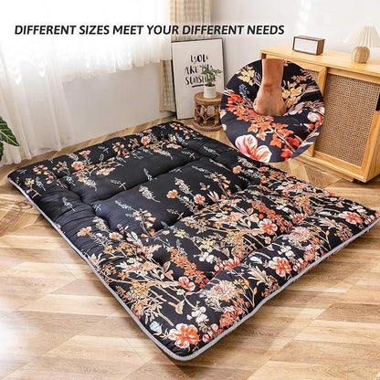 MAXYOYO Black Floral Japanese Futon Floor Mattress, Mattress Topper Portable - Image 4