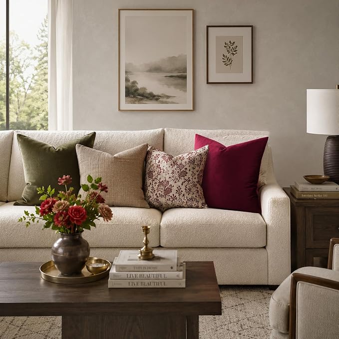 GIGIZAZA Burgundy Velvet Pillow Covers 24x24 Decorative Pillows Pack of 2 | Red - Image 2
