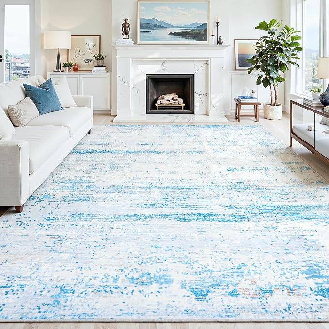 10x12 Washable Area Rug for Living Room Bedroom: Non-Slip Modern Light Blue | - Image 8