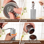 Manual Coffee Grinder Detachable Stainless Steel Conical Burr Aluminum Coffee Bean Grinder with 25 Grinding Settings Cleaning Brush Grindable Espresso Moka Pot French Press for Camping Silver
