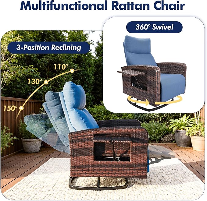 ZZW Outdoor Recliner Chair, Wicker Patio Recliners - Image 3