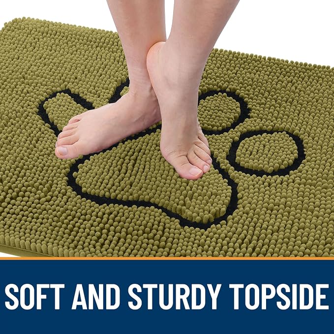 OLANLY Dog Door Mat for Muddy Paws 30x20, Paw Print Design Chenille Mud Mat | - Image 4