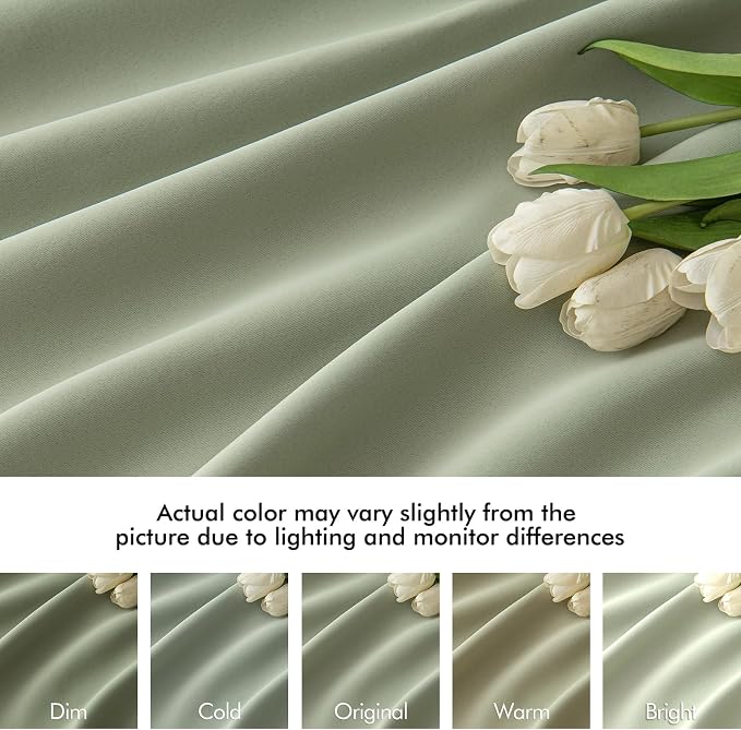 MIULEE Sage Green Back Tab Blackout Curtains 52x90 Inch Long 2 Panels Set | Rod - Image 8