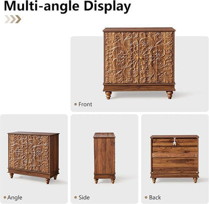 weselon Accent Cabinet Set of 2, Farmhouse Carved Storage Sideboard Buffet - Image 6
