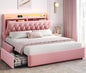 Full LED Velvet Bed Frame with 2 Storage Drawers&Hidden Headboard, Upholstered by JOCOEVOL