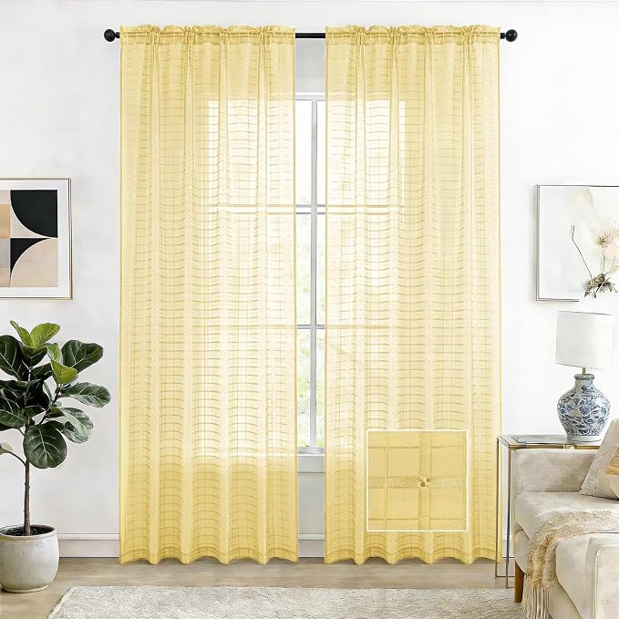SpaceDresser Check Sheer Curtains 54 Inches Long by SpaceDresser