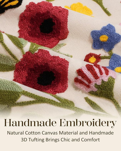 Embroidered Lumbar Pillow Cover 20x12 Inch, Retro Flower | Decorative Throw - Image 2