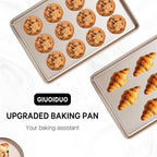 Baking Sheet Pan Set of 2, Cookie Sheets for Oven, Nonstick Half/Quarter/Jelly Roll Pans with Diamond Texture Pattern, 0.8mm Thick Heavy Duty Cookie Tray, Champagne Gold（17.5 * 11.8 * 1inch）