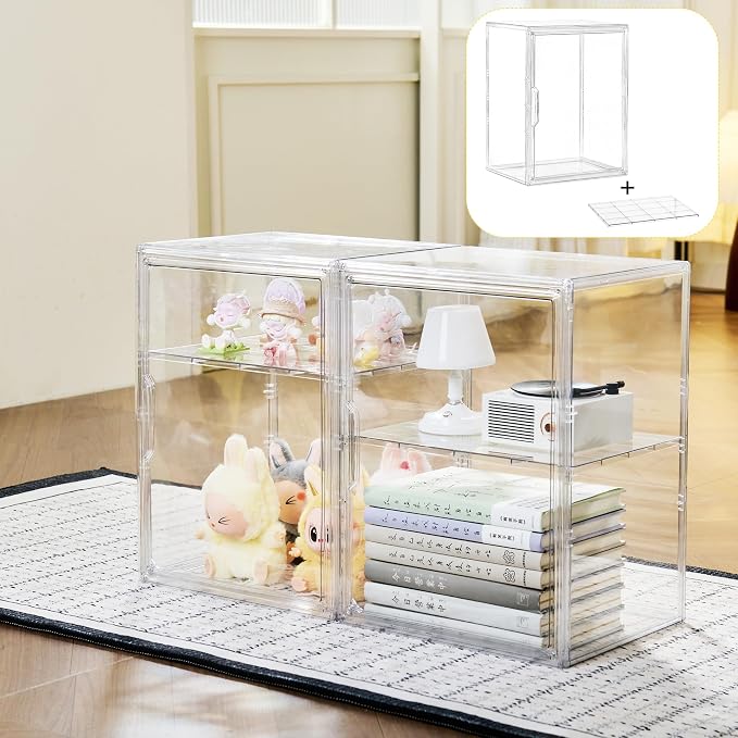 Acrylic Display Case, 2 Tier Clear Plastic Stackable Storage Bins - Image 2
