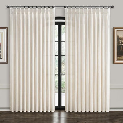 Extra Wide Semi Sheer Linen Curtains 96 Inch Long 2 Panels Set by PleatedDrapes