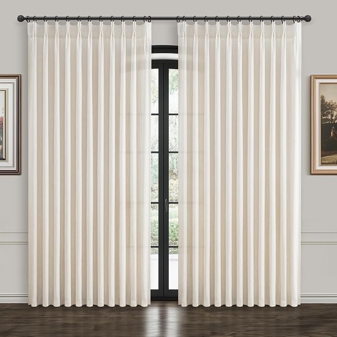 100 Inch Extra Wide Linen Sheer Curtains 84 Inch Long 2 Panels Set by PleatedDrapes