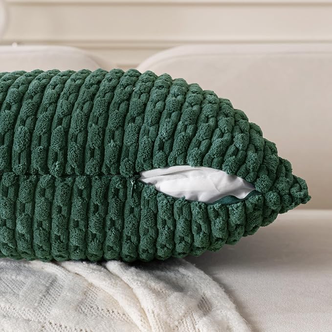 Set of 4 Dark Green Decorative Throw Pillow Covers 16x16 Inch Corduroy Pillow - Image 3