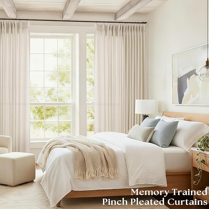 Extra Wide Pinch Pleat 100 x 84 Inch Linen Curtains Light Filtering | Semi Sheer - Image 6