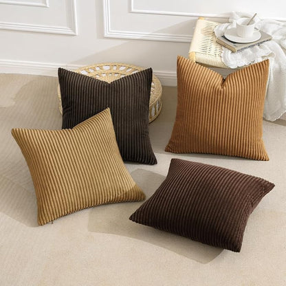 MIULEE Fall Corduroy Decorative Throw Pillow Covers Camel Brown 20x20 | Set of 4 - Image 3