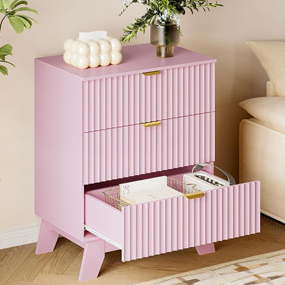 BORNOON Fluted 3 Drawer Dresser, 30.3" Tall Compact Modern Boho Chest of Drawers - Image 4