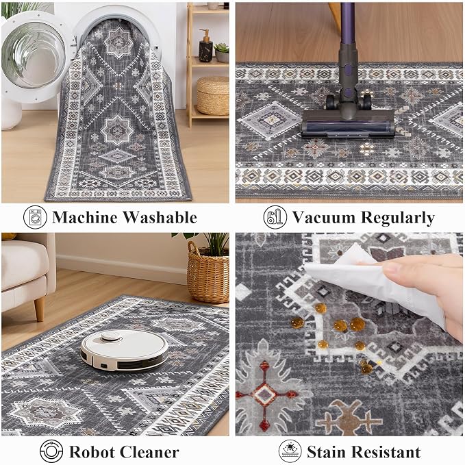 HEBE Boho Kitchen Mats for Floor 24''x60'', Non Slip Washable Runner Rug | - Image 5