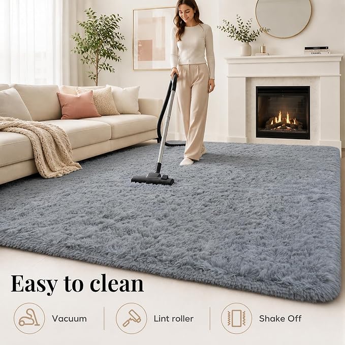 PLHXFR 8x10 Area Rugs Living Room: Fluffy Bedroom Rug Shag Carpet Grey | - Image 8