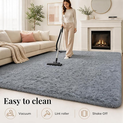 PLHXFR 8x10 Area Rugs Living Room: Fluffy Bedroom Rug Shag Carpet Grey | - Image 8