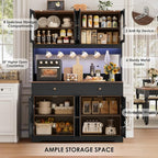 HIFIT 71" LED Kitchen Pantry Cabinet with Power Outlet, Large Kitchen Hutch Storage Cabinet with Arched Door & Shelves & 2 Drawers, Tall Farmhouse Coffee Bar w/Hutch for Home Dining Living Room, Black